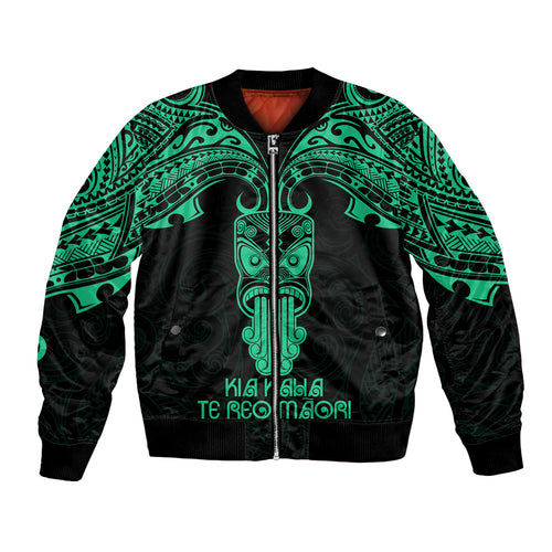 Personalised New Zealand Te Reo Maori Bomber Jacket Kia Kaha Maori Language Week Green Style LT9