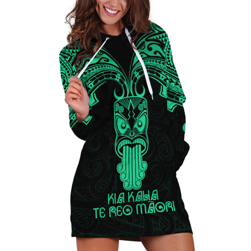 Personalised New Zealand Te Reo Maori Hoodie Dress Kia Kaha Maori Language Week Green Style LT9