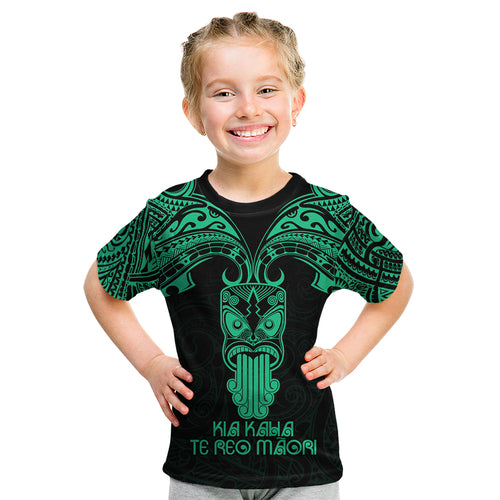 Personalised New Zealand Te Reo Maori Kid T Shirt Kia Kaha Maori Language Week Green Style LT9