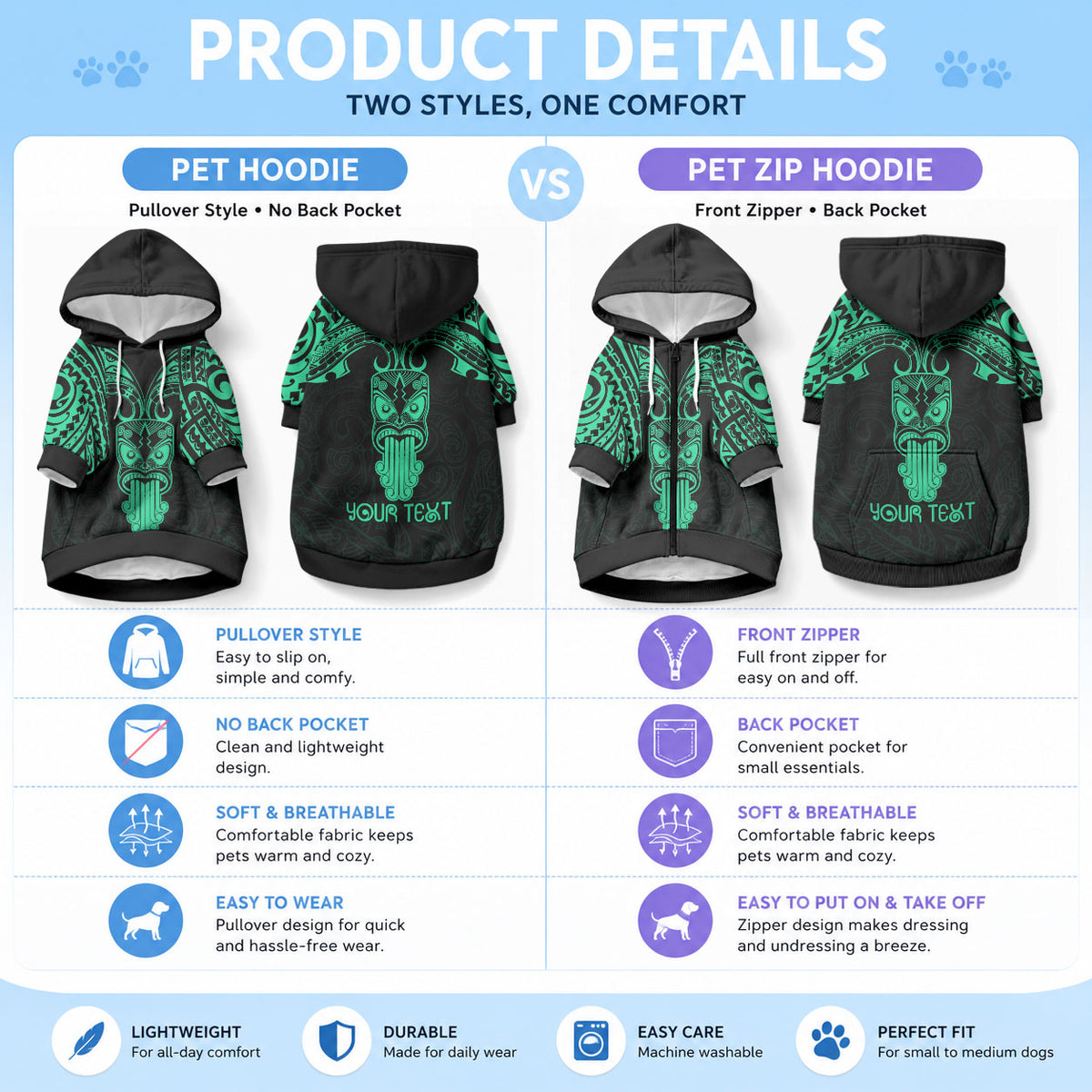 Personalised New Zealand Te Reo Maori Pet Hoodie Kia Kaha Maori Language Week Green Style