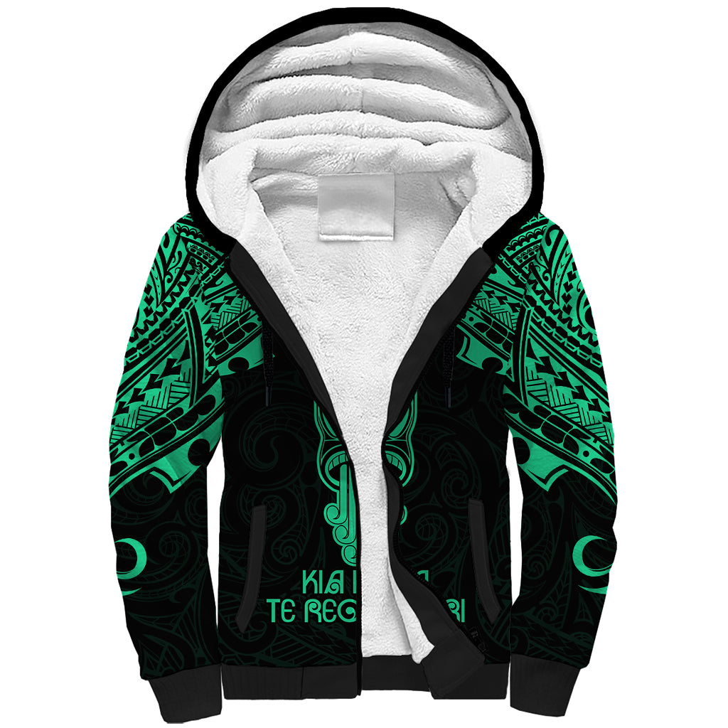 Personalised New Zealand Te Reo Maori Sherpa Hoodie Kia Kaha Maori Language Week Green Style LT9