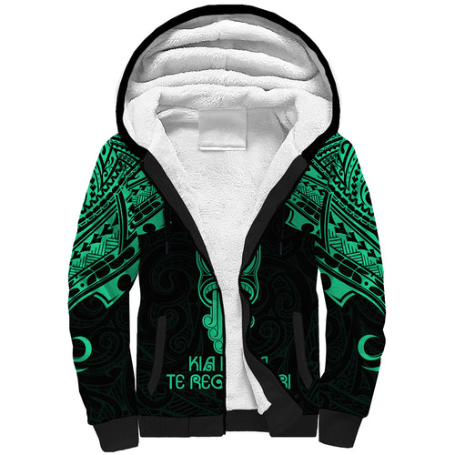 Personalised New Zealand Te Reo Maori Sherpa Hoodie Kia Kaha Maori Language Week Green Style LT9