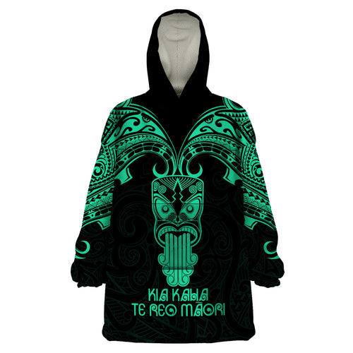 Personalised New Zealand Te Reo Maori Wearable Blanket Hoodie Kia Kaha Maori Language Week Green Style LT9