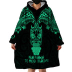 Personalised New Zealand Te Reo Maori Wearable Blanket Hoodie Kia Kaha Maori Language Week Green Style LT9