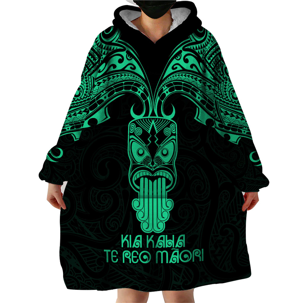Personalised New Zealand Te Reo Maori Wearable Blanket Hoodie Kia Kaha Maori Language Week Green Style LT9