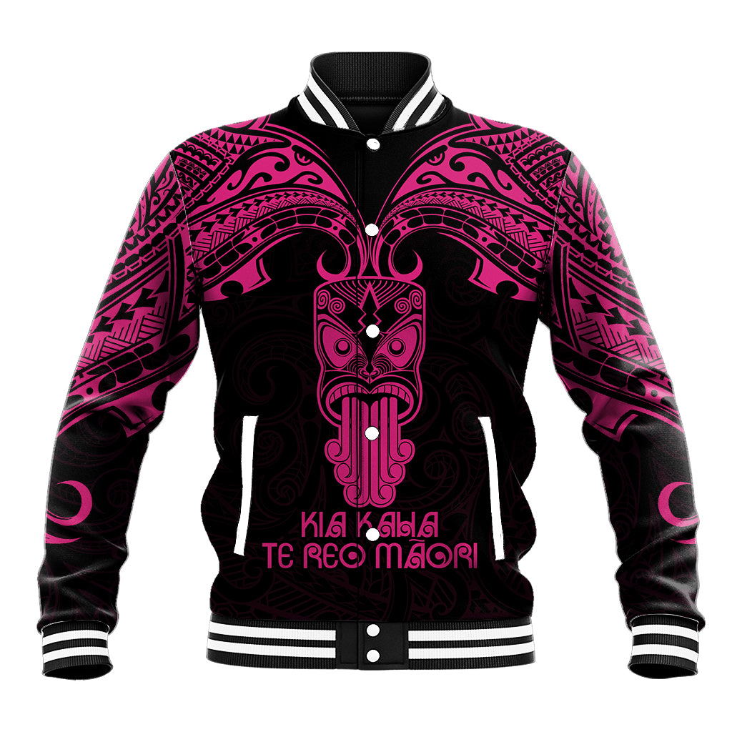 Personalised New Zealand Te Reo Maori Baseball Jacket Kia Kaha Maori Language Week Pink Style LT9