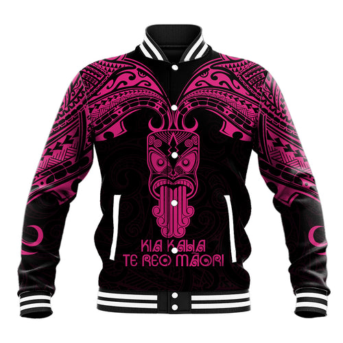 Personalised New Zealand Te Reo Maori Baseball Jacket Kia Kaha Maori Language Week Pink Style LT9