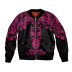 Personalised New Zealand Te Reo Maori Bomber Jacket Kia Kaha Maori Language Week Pink Style LT9