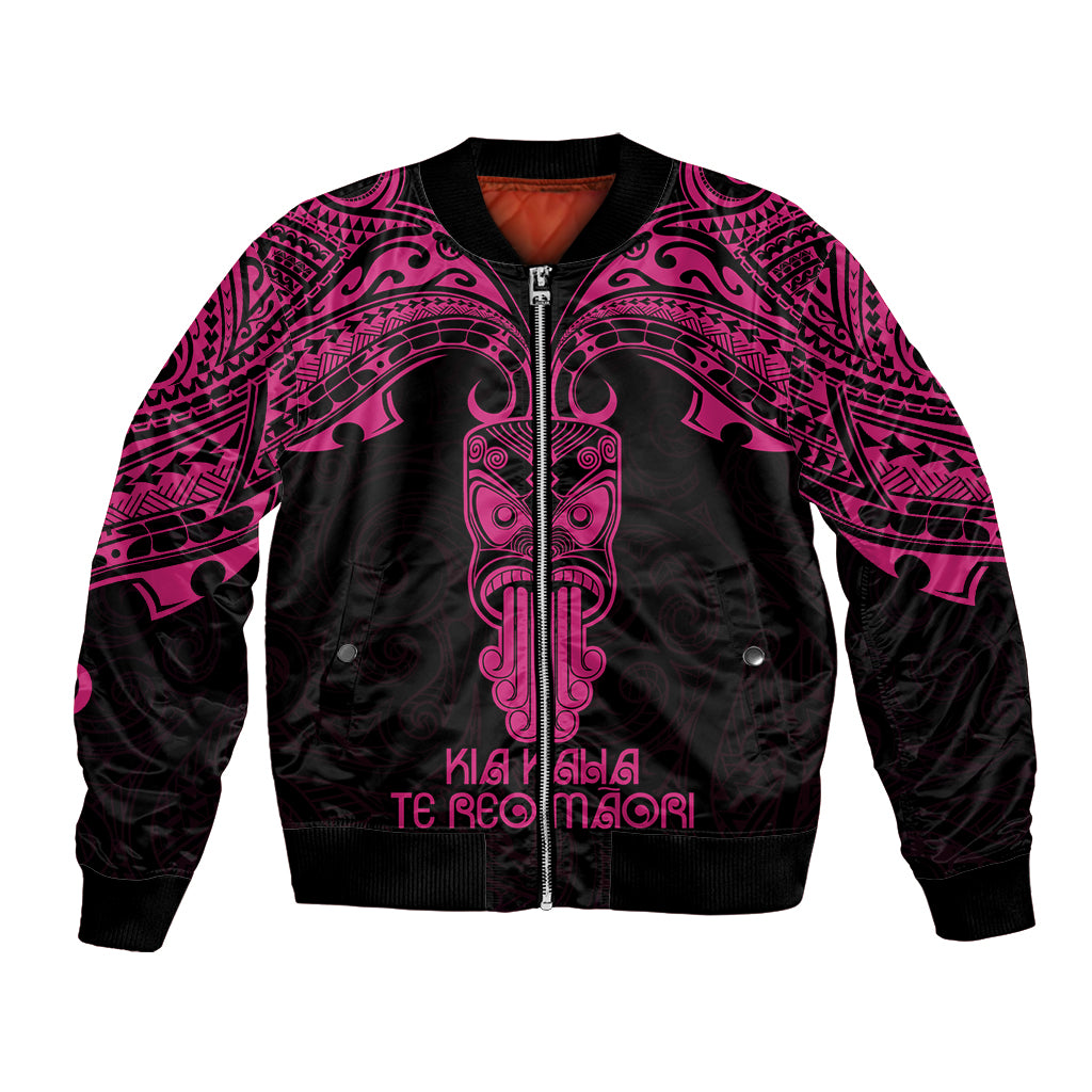 Personalised New Zealand Te Reo Maori Bomber Jacket Kia Kaha Maori Language Week Pink Style LT9