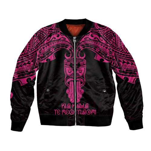 Personalised New Zealand Te Reo Maori Bomber Jacket Kia Kaha Maori Language Week Pink Style LT9