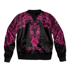 Personalised New Zealand Te Reo Maori Bomber Jacket Kia Kaha Maori Language Week Pink Style LT9