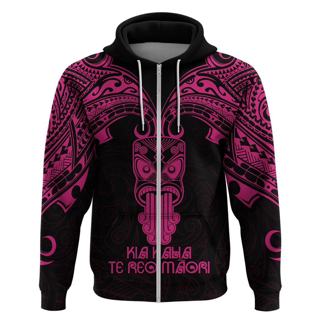 Personalised New Zealand Te Reo Maori Hoodie Kia Kaha Maori Language Week Pink Style LT9
