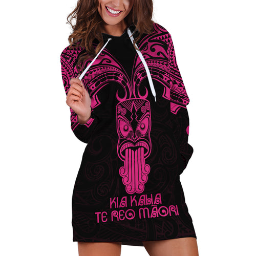 Personalised New Zealand Te Reo Maori Hoodie Dress Kia Kaha Maori Language Week Pink Style LT9