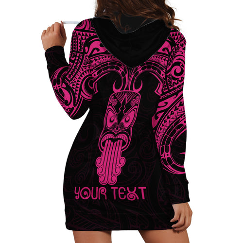 Personalised New Zealand Te Reo Maori Hoodie Dress Kia Kaha Maori Language Week Pink Style LT9