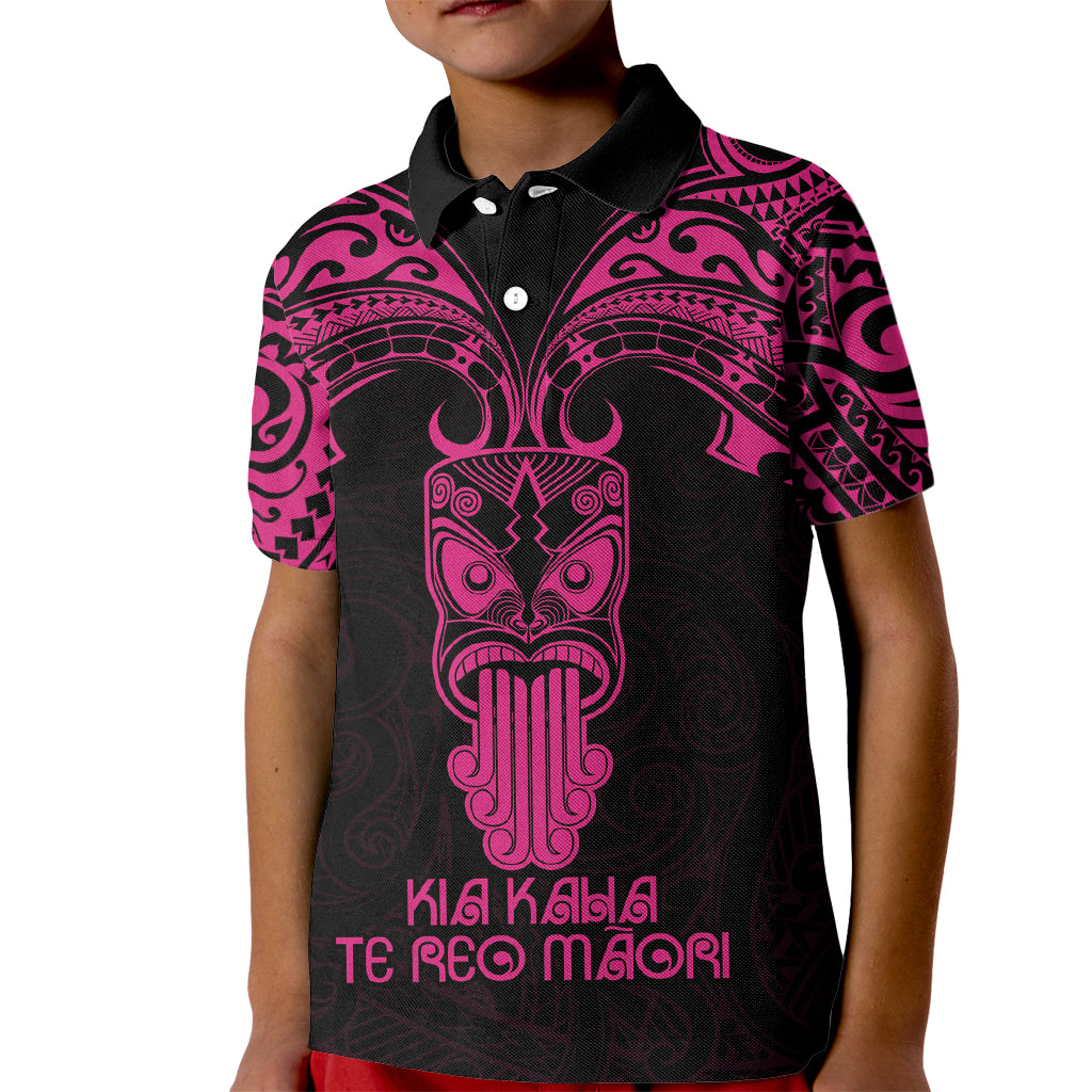 Personalised New Zealand Te Reo Maori Kid Polo Shirt Kia Kaha Maori Language Week Pink Style LT9
