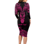 Personalised New Zealand Te Reo Maori Long Sleeve Bodycon Dress Kia Kaha Maori Language Week Pink Style LT9
