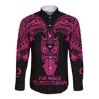 Personalised New Zealand Te Reo Maori Long Sleeve Button Shirt Kia Kaha Maori Language Week Pink Style LT9