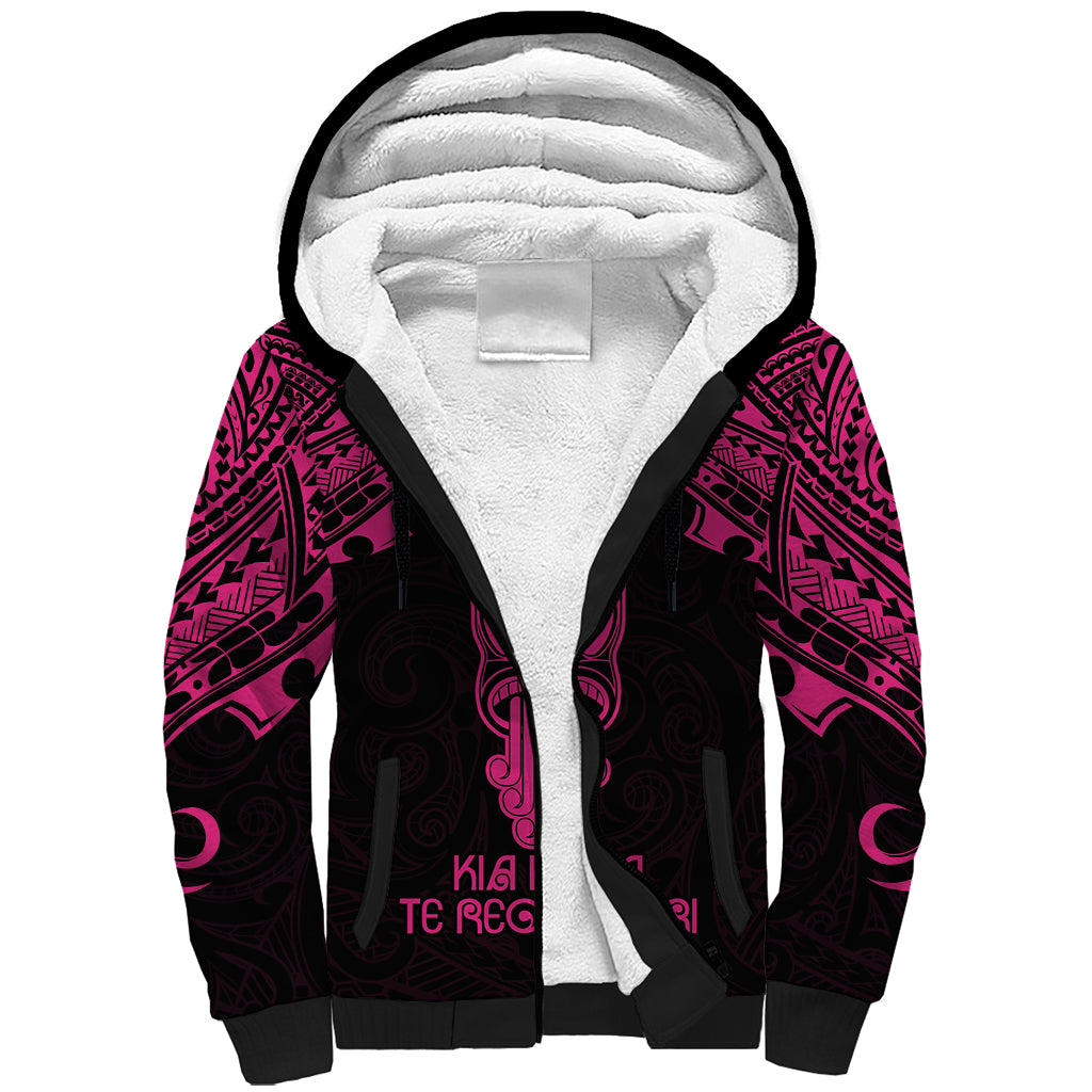 Personalised New Zealand Te Reo Maori Sherpa Hoodie Kia Kaha Maori Language Week Pink Style LT9