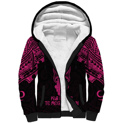 Personalised New Zealand Te Reo Maori Sherpa Hoodie Kia Kaha Maori Language Week Pink Style LT9