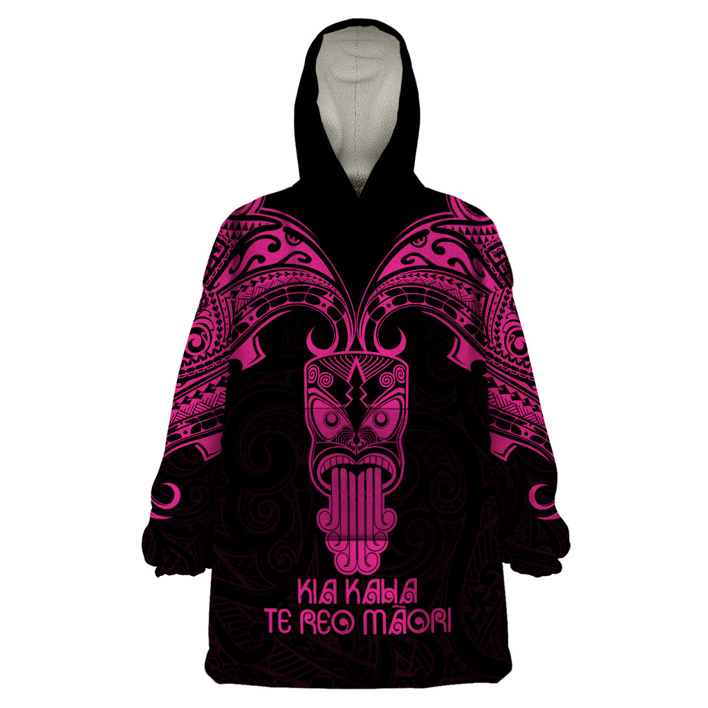 Personalised New Zealand Te Reo Maori Wearable Blanket Hoodie Kia Kaha Maori Language Week Pink Style LT9