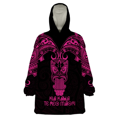 Personalised New Zealand Te Reo Maori Wearable Blanket Hoodie Kia Kaha Maori Language Week Pink Style LT9