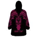 Personalised New Zealand Te Reo Maori Wearable Blanket Hoodie Kia Kaha Maori Language Week Pink Style LT9