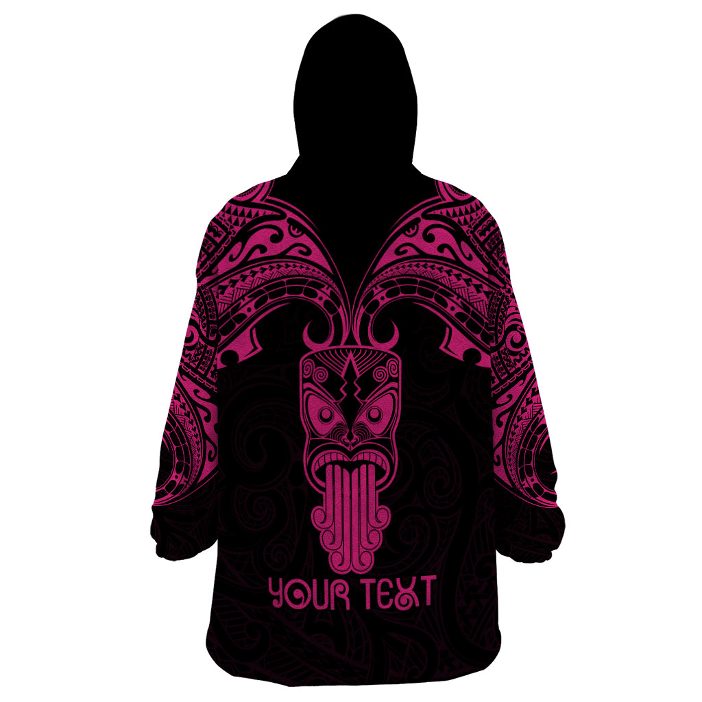 Personalised New Zealand Te Reo Maori Wearable Blanket Hoodie Kia Kaha Maori Language Week Pink Style LT9