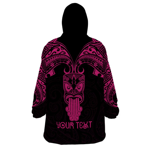 Personalised New Zealand Te Reo Maori Wearable Blanket Hoodie Kia Kaha Maori Language Week Pink Style LT9