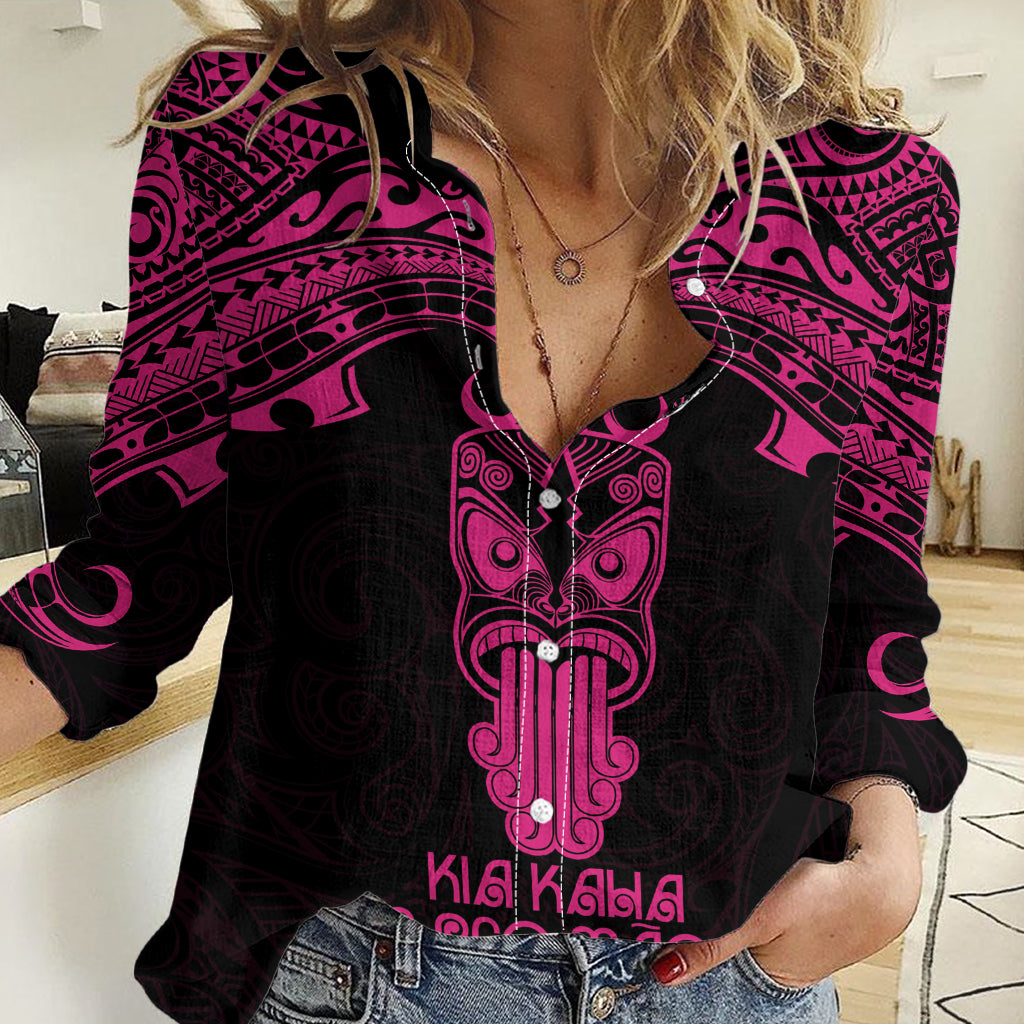 Personalised New Zealand Te Reo Maori Women Casual Shirt Kia Kaha Maori Language Week Pink Style LT9