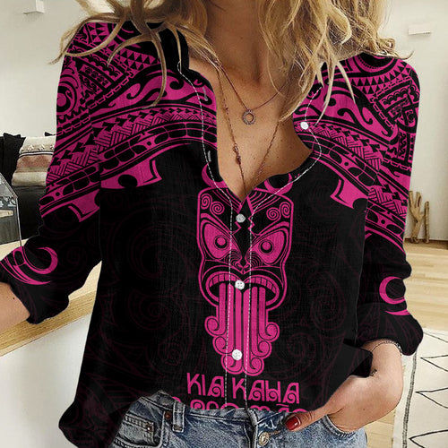 Personalised New Zealand Te Reo Maori Women Casual Shirt Kia Kaha Maori Language Week Pink Style LT9