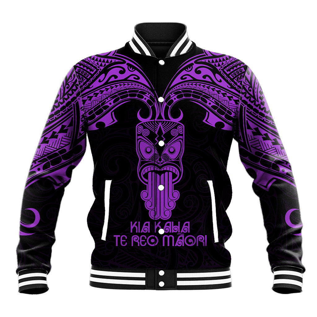 Personalised New Zealand Te Reo Maori Baseball Jacket Kia Kaha Maori Language Week Purple Style LT9
