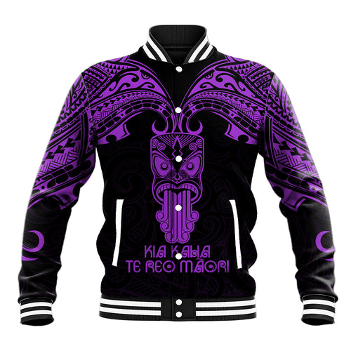 Personalised New Zealand Te Reo Maori Baseball Jacket Kia Kaha Maori Language Week Purple Style LT9