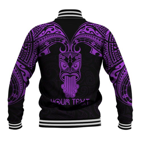 Personalised New Zealand Te Reo Maori Baseball Jacket Kia Kaha Maori Language Week Purple Style LT9