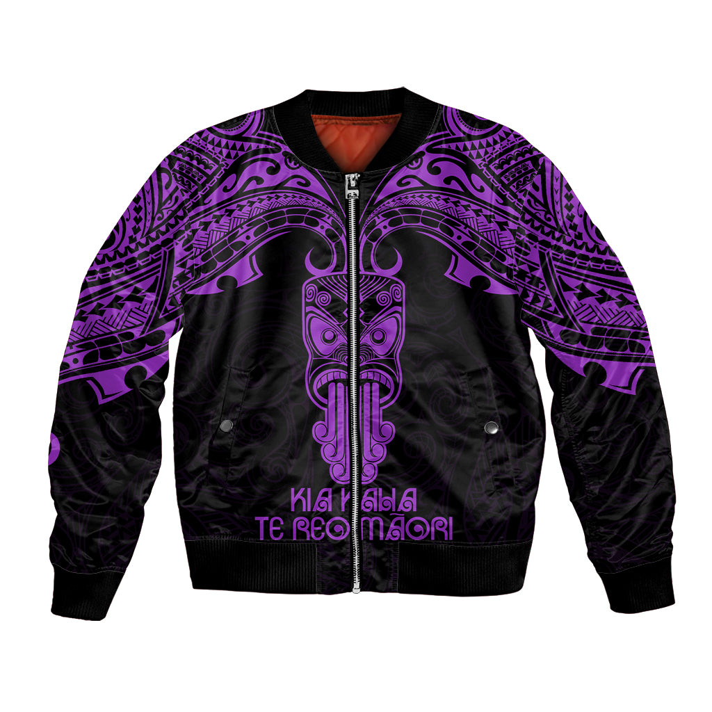Personalised New Zealand Te Reo Maori Bomber Jacket Kia Kaha Maori Language Week Purple Style LT9