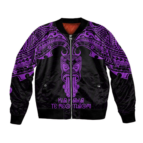 Personalised New Zealand Te Reo Maori Bomber Jacket Kia Kaha Maori Language Week Purple Style LT9