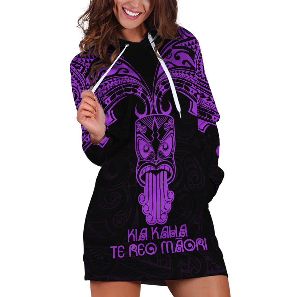 Personalised New Zealand Te Reo Maori Hoodie Dress Kia Kaha Maori Language Week Purple Style LT9