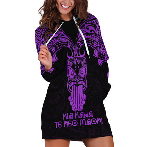 Personalised New Zealand Te Reo Maori Hoodie Dress Kia Kaha Maori Language Week Purple Style LT9
