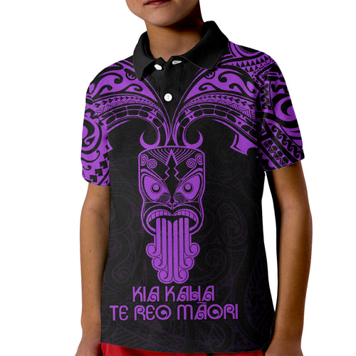 Personalised New Zealand Te Reo Maori Kid Polo Shirt Kia Kaha Maori Language Week Purple Style LT9