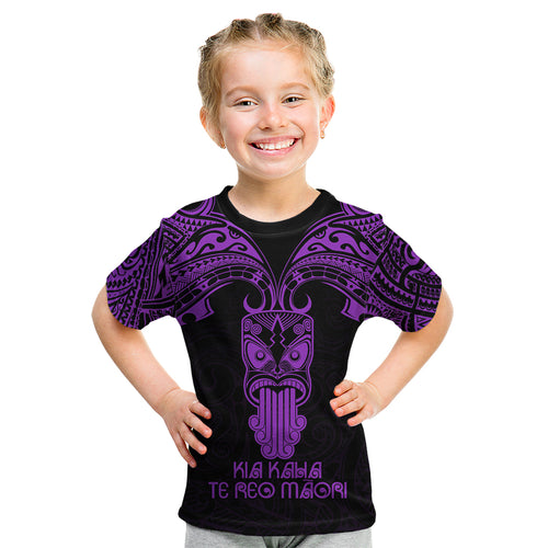 Personalised New Zealand Te Reo Maori Kid T Shirt Kia Kaha Maori Language Week Purple Style LT9