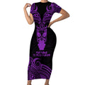 Personalised New Zealand Te Reo Maori Short Sleeve Bodycon Dress Kia Kaha Maori Language Week Purple Style LT9