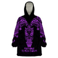 Personalised New Zealand Te Reo Maori Wearable Blanket Hoodie Kia Kaha Maori Language Week Purple Style LT9