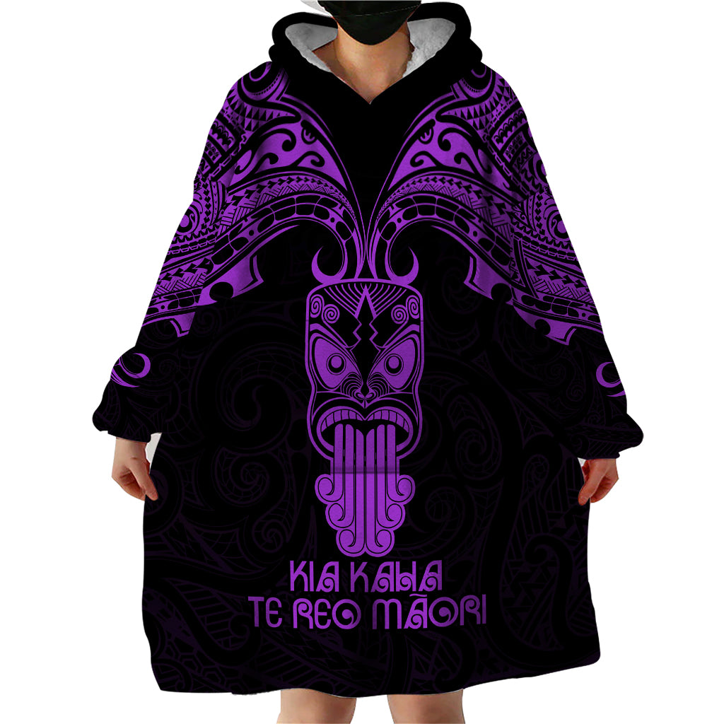 Personalised New Zealand Te Reo Maori Wearable Blanket Hoodie Kia Kaha Maori Language Week Purple Style LT9