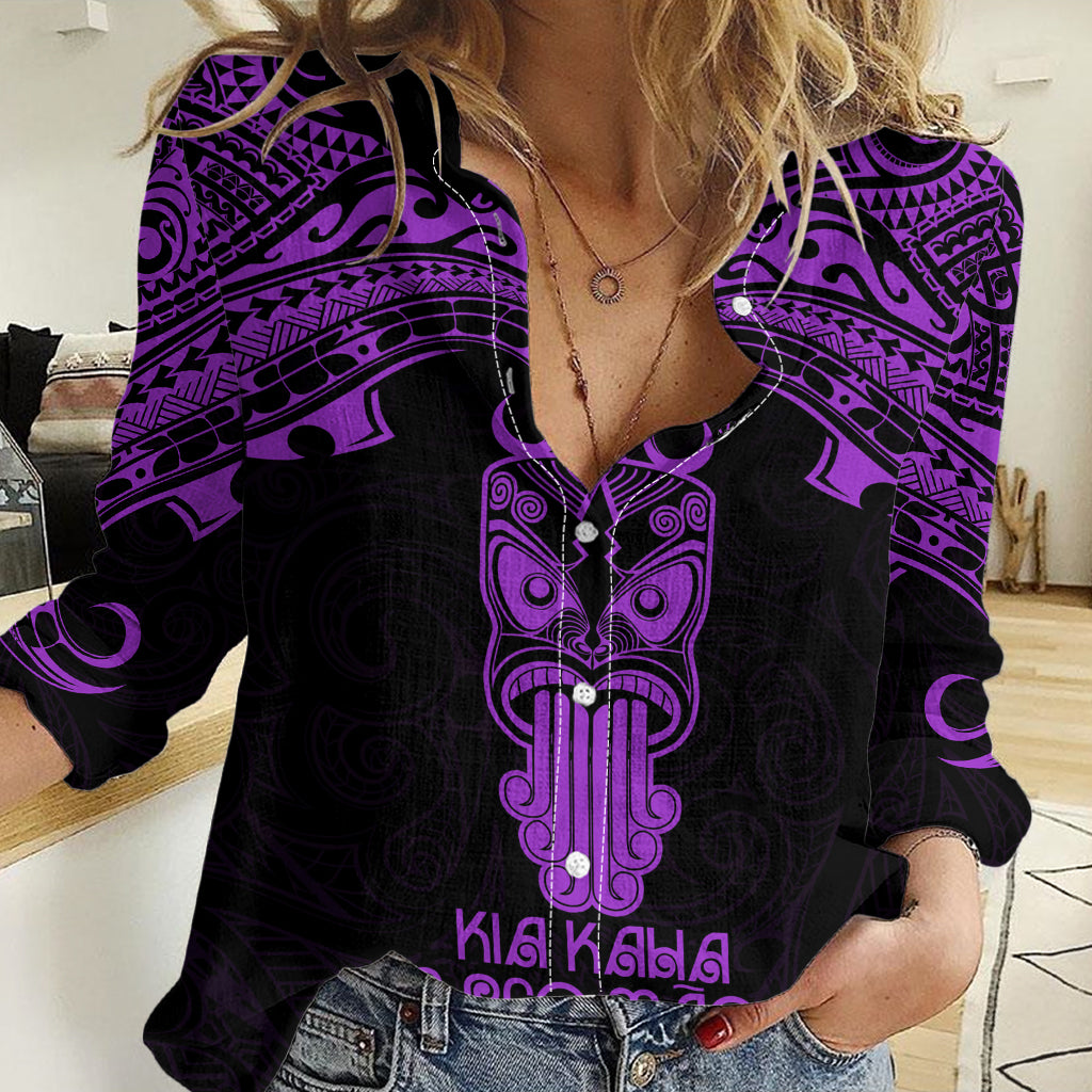 Personalised New Zealand Te Reo Maori Women Casual Shirt Kia Kaha Maori Language Week Purple Style LT9