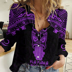 Personalised New Zealand Te Reo Maori Women Casual Shirt Kia Kaha Maori Language Week Purple Style LT9