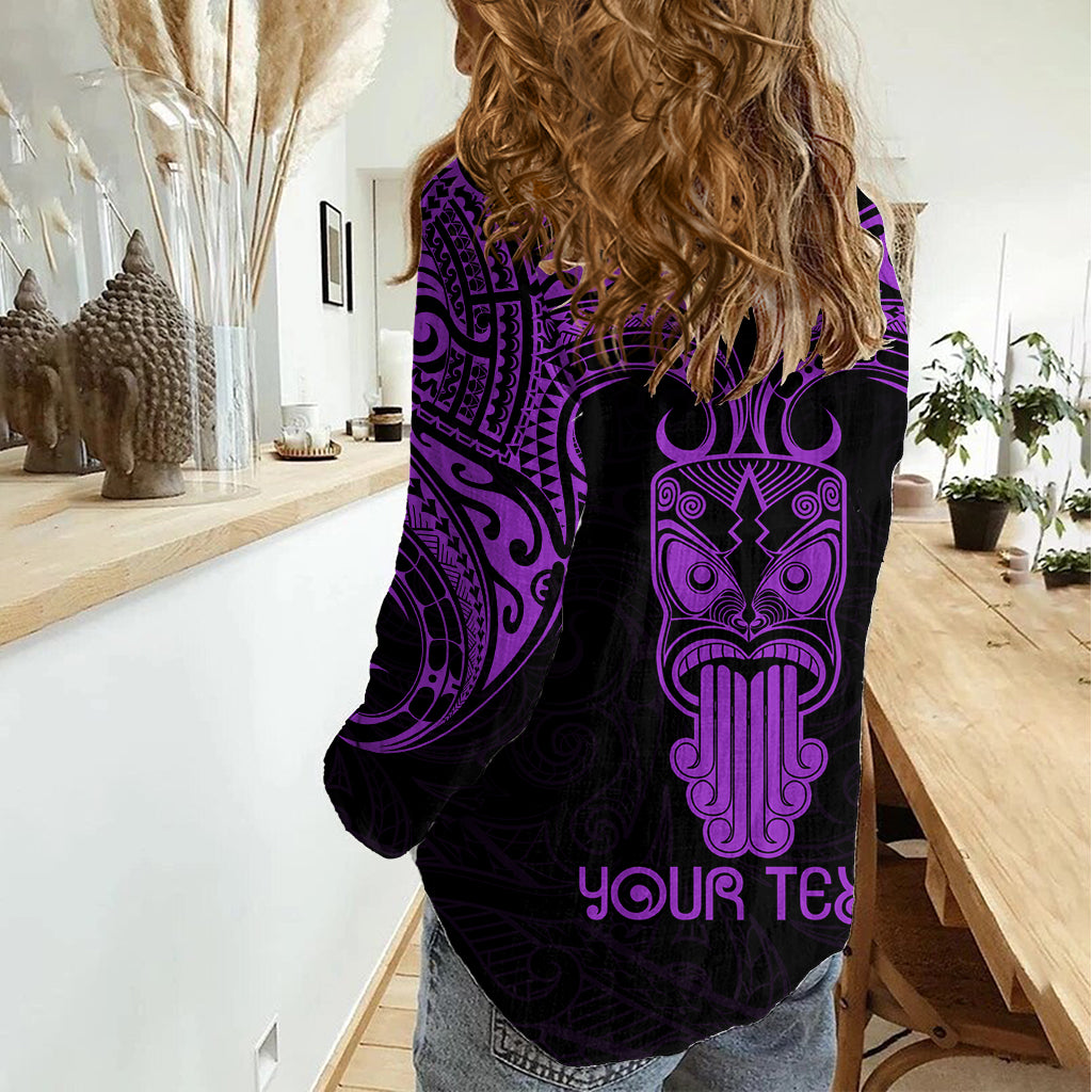 Personalised New Zealand Te Reo Maori Women Casual Shirt Kia Kaha Maori Language Week Purple Style LT9