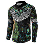 Personalised Maori Manaia Button Sweatshirt New Zealand Tribal Hei Matau Papua Shell