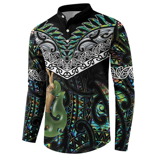 Personalised Maori Manaia Button Sweatshirt New Zealand Tribal Hei Matau Papua Shell