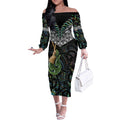 Personalised Maori Manaia Off The Shoulder Long Sleeve Dress New Zealand Tribal Hei Matau Papua Shell