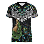 Personalised Maori Manaia Women V-Neck T-Shirt New Zealand Tribal Hei Matau Papua Shell
