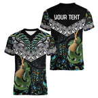 Personalised Maori Manaia Women V-Neck T-Shirt New Zealand Tribal Hei Matau Papua Shell